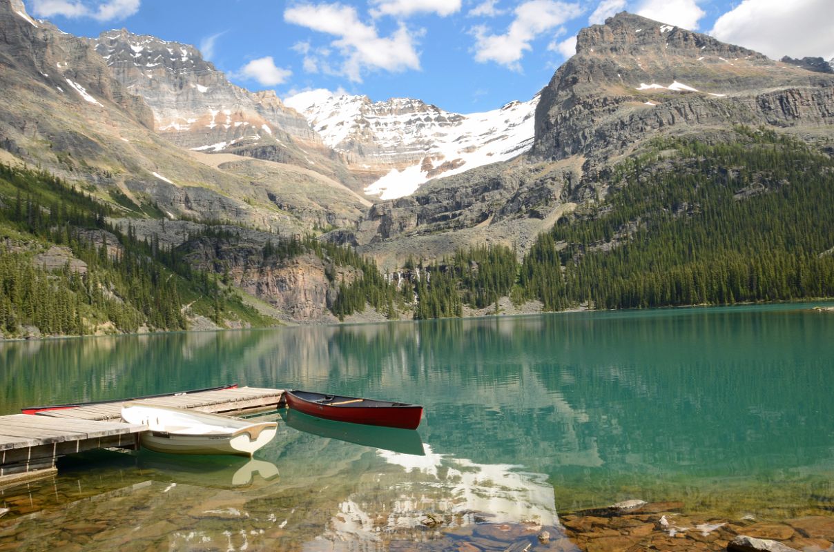 54 Canoe and Boat On Lake O-Hara With Mount Victoria, Mount Lefroy, Yukness Mountain From Trail Around Lake O-Hara